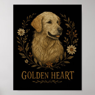 Golden Retriever bestickt Coole Floral Boho Dog Poster
