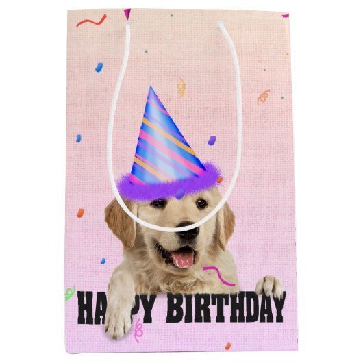 Golden Retriever Birthday Confetti Mittlere Geschenktüte (Vorderseite)