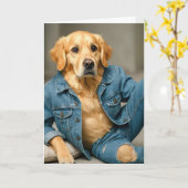 Golden Retriever Birthday in Blue Jeans Karte (Gelbe Blume)