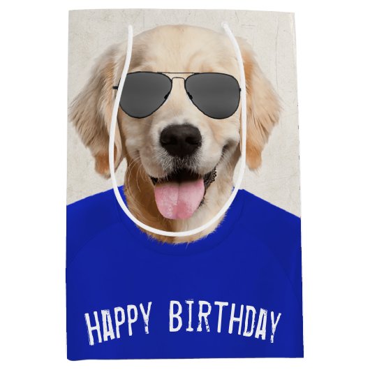 Golden Retriever Birthday Medium Geschenktasche Mittlere Geschenktüte (Vorderseite)