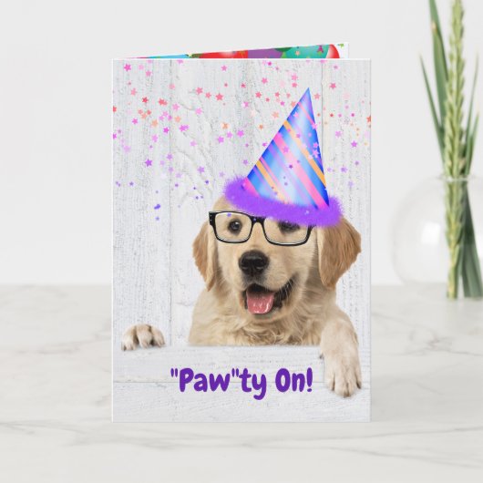 Golden Retriever Birthday Party Dog Karte (Vorderseite)