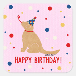 Golden Retriever Birthday Rosa Hintergrundblasen Quadratischer Aufkleber