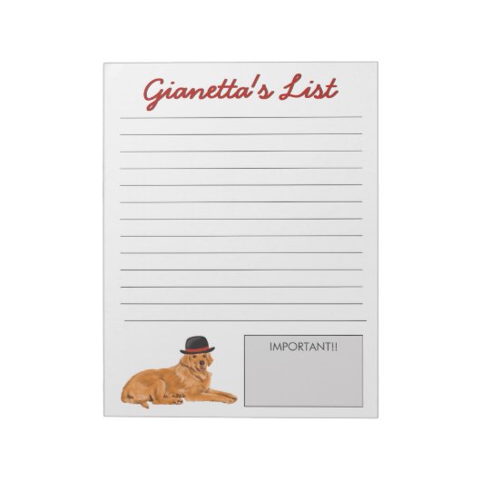 Golden Retriever Black Hat Dog List Notizblock (Rotiert)