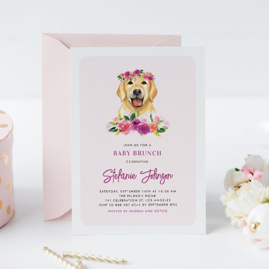 Golden Retriever Bloral Baby Brunch Einladung