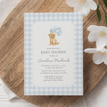 Golden Retriever Blue Gingham Baby Dusche