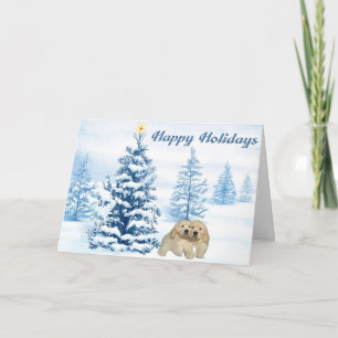 Golden Retriever Blue Tree Weihnachtskarte Feiertagskarte