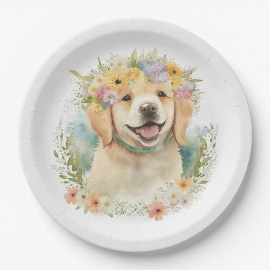 Golden Retriever, Blues Laurel Wreath Pappteller (Vorderseite)