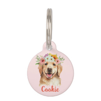 Golden Retriever Blume Round Pet Tag Haustiermarke