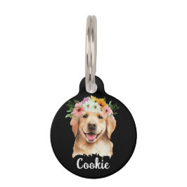 Golden Retriever Blume Round Pet Tag Haustiermarke