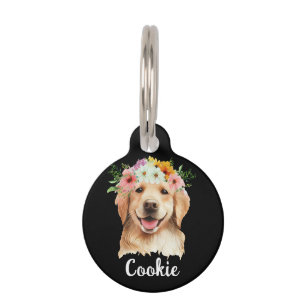 Golden Retriever Blume Round Pet Tag Haustiermarke
