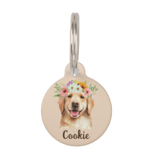 Golden Retriever Blume Round Pet Tag Haustiermarke
