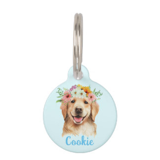 Golden Retriever Blume Round Pet Tag Haustiermarke
