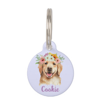 Golden Retriever Blume Round Pet Tag Haustiermarke