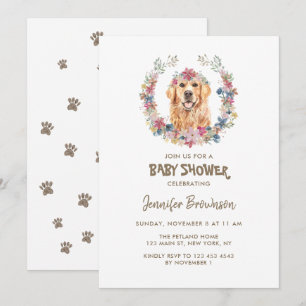 Golden Retriever Blumenkranz Hund Baby Shower Einladung