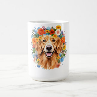 Golden Retriever Blumenkrone Wasserfarbe Kaffeetasse