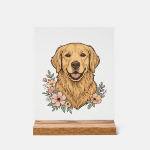 Golden Retriever Blumenvintage Gravur Design_1 Acrylschild
