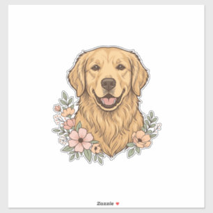 Golden Retriever Blumenvintage Gravur Design_1 Aufkleber