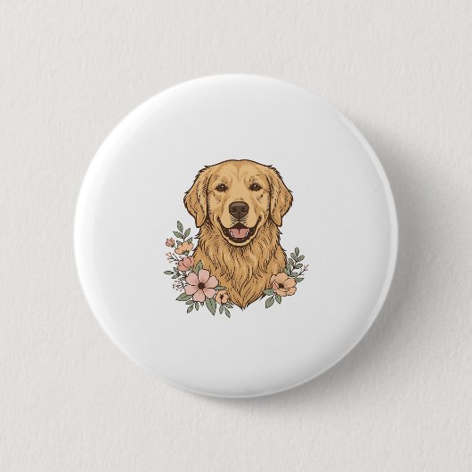 Golden Retriever Blumenvintage Gravur Design_1 Button (Vorderseite)