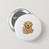 Golden Retriever Blumenvintage Gravur Design_1 Button (Vorne & Hinten)