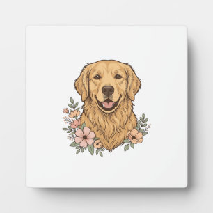 Golden Retriever Blumenvintage Gravur Design_1 Fotoplatte
