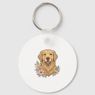 Golden Retriever Blumenvintage Gravur Design_1 Schlüsselanhänger