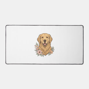 Golden Retriever Blumenvintage-Gravurdesign_1 Schreibtischunterlage