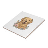 Golden Retriever Blumenvintage-Prägedesign_1 Fliese (Seite)