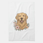Golden Retriever Blumenvintage-Prägedesign_1 Geschirrtuch (Vertikal)