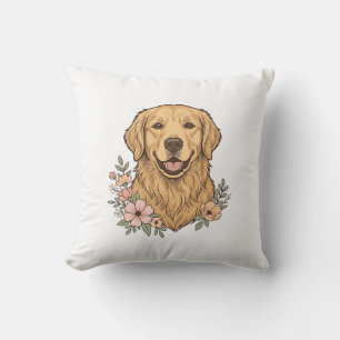 Golden Retriever Blumenvintage-Prägedesign_1 Kissen