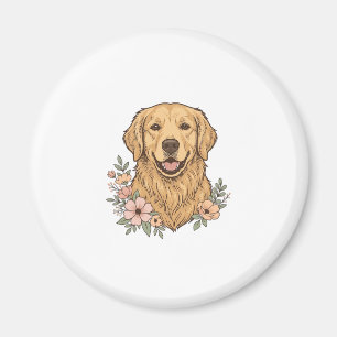 Golden Retriever Blumenvintage-Prägedesign_1 Magnet