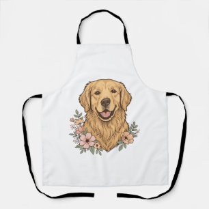 Golden Retriever Blumenvintage-Prägedesign_1 Schürze