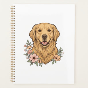 Golden Retriever Blumenvintage-Prägungsdesign_1 Planer