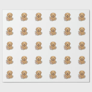 Golden Retriever Blumenvintage-Stichdesign_1 Geschenkpapier