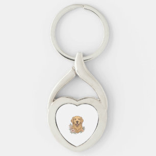Golden Retriever Blumenvintage-Stichdesign_1 Schlüsselanhänger