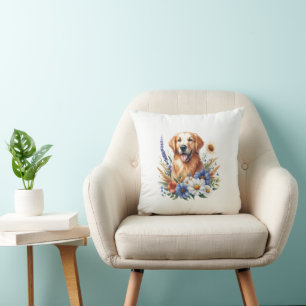 Golden Retriever Blumenwirbel Kissen