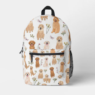 Golden Retriever Blumiges Muster   Süßer Hund & Wi Bedruckter Rucksack