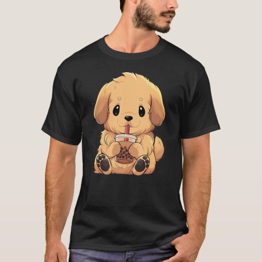 Golden Retriever Boba Tea Bubble Tea Anime Kawaii  T-Shirt (Vorderseite)