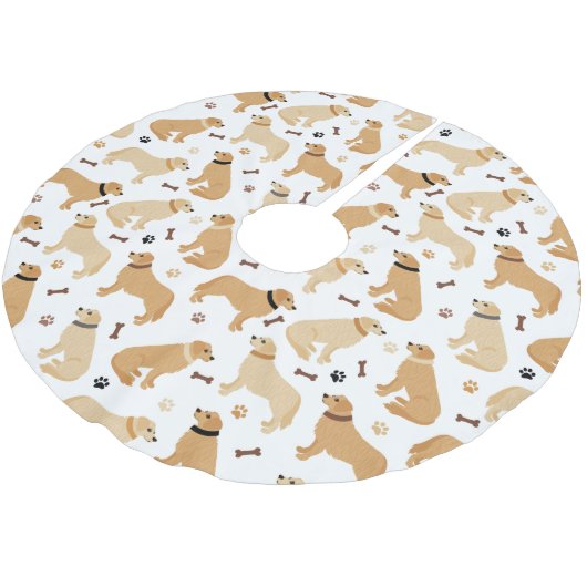 Golden Retriever Bones and Paws Brushed Polyester Polyester Weihnachtsbaumdecke (Schrägansicht)