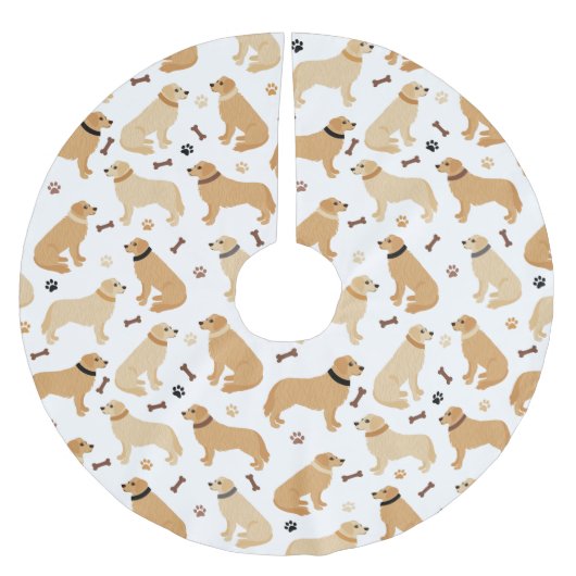 Golden Retriever Bones and Paws Brushed Polyester Polyester Weihnachtsbaumdecke (Vorderseite)