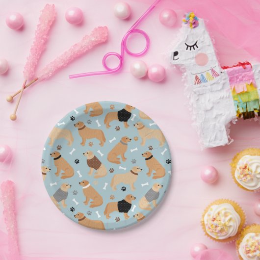 Golden Retriever Bones and Paws Pappteller (Party)