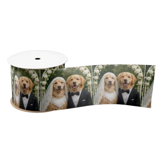 Golden Retriever Bride and Groom Portrait Satinband (Spule)