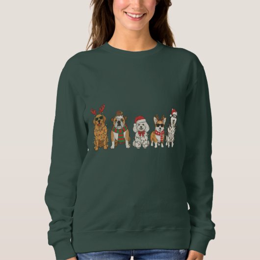 Golden Retriever Bulldog Corgi Husky in Christmas Sweatshirt (Vorderseite)