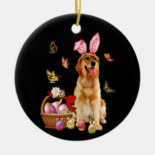 Golden Retriever Bunny Hat Rabbit Ostereier Keramik Ornament
