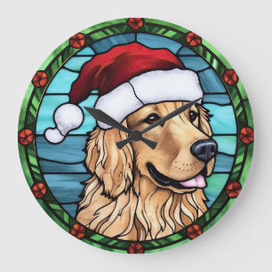 Golden Retriever Buntglas Weihnachten Große Wanduhr