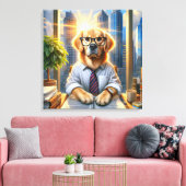 Golden Retriever BusinessMan im Büro Leinwanddruck (Insitu (Wohnzimmer))