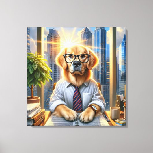 Golden Retriever BusinessMan im Büro Leinwanddruck (Vorderseite)