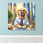 Golden Retriever BusinessMan im Büro Leinwanddruck (Insitu (Holzboden))