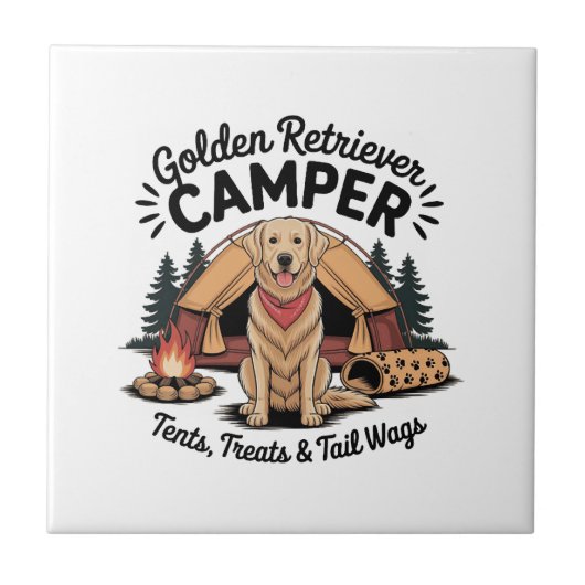 Golden Retriever Camper� Zelte, Leckerlis & Schwan Fliese (Vorderseite)