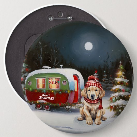 Golden Retriever Caravan Weihnachtsabenteuer Button (Vorne & Hinten)