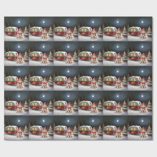 Golden Retriever Caravan Weihnachtsabenteuer Geschenkpapier (Flach)